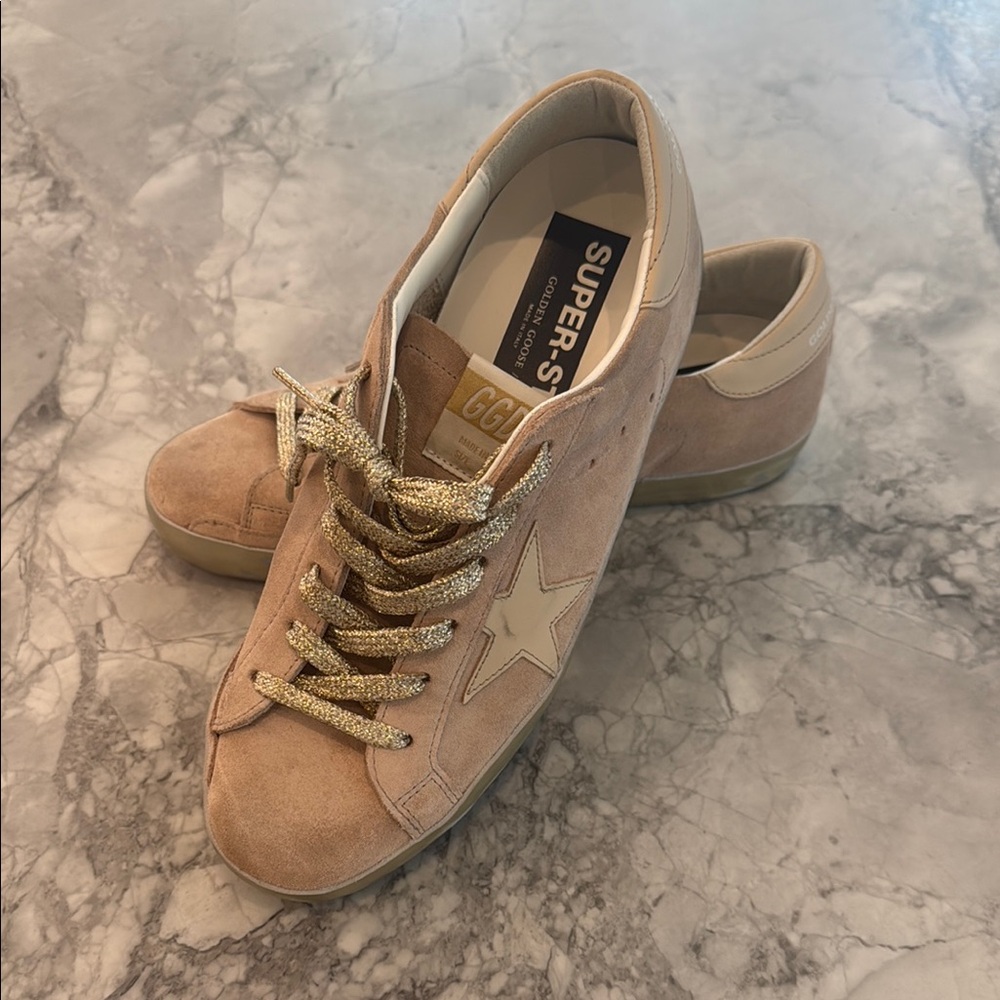Golden Goose Suede Sneakers with Gold Laces
